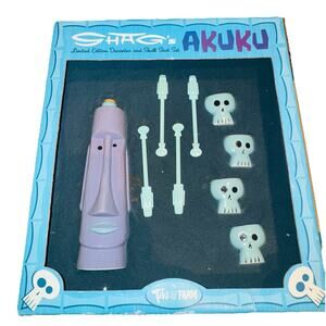 NEW Shag X Tiki Farm Decanter & 4 Skull Shot Set Akuku 2002 Mug Signed Numbered